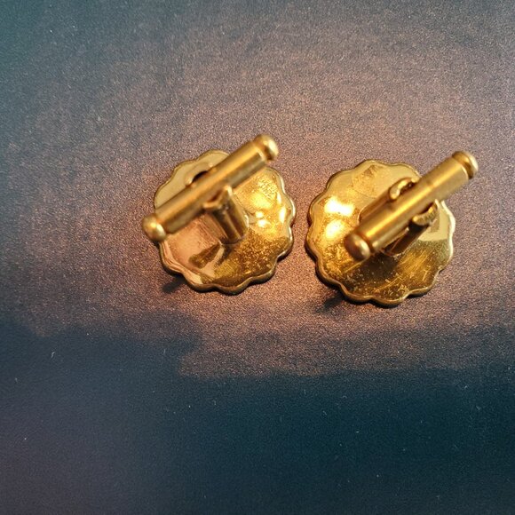 VTG Amita Japanese Damascene Men's Cufflinks Round Black & Gold Wasen (Boat) - Picture 3 of 4